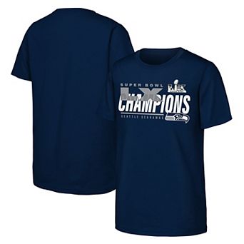 Youth Fanatics College Navy Seattle Seahawks Super Bowl LX Champions Iconic Victory T-Shirt