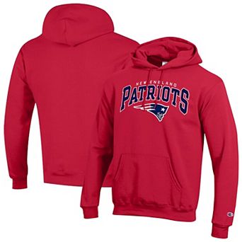 Men's Champion Red New England Patriots Powerblend Arch over Logo Hoodie