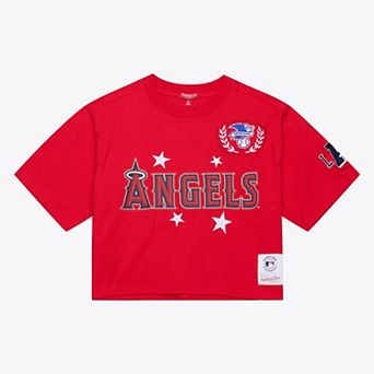 Women's Mitchell & Ness Red Los Angeles Angels Pep Rally Cropped Boxy T-Shirt