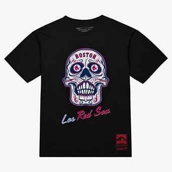 Women's Mitchell & Ness Black Boston Red Sox Sugar Skull Boxy T-Shirt