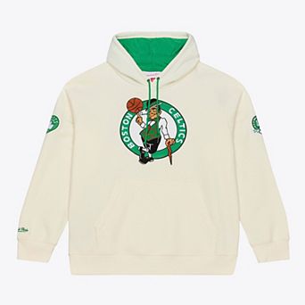 Men's Mitchell & Ness Cream Boston Celtics Hardwood Classics Chainstitch Premium Fleece Hoodie