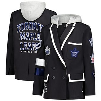 Women's The Wild Collective Black Toronto Maple Leafs Original 6 Hooded Blazer