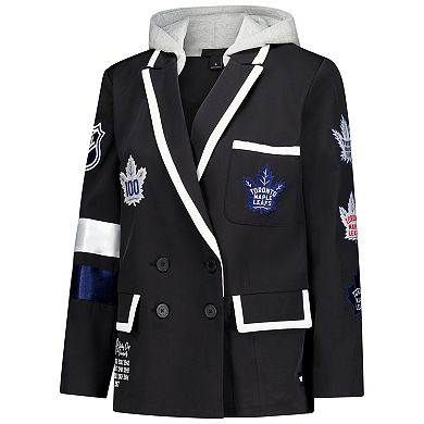 Women's The Wild Collective Black Toronto Maple Leafs Original 6 Hooded Blazer