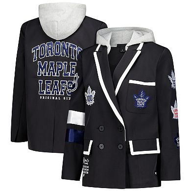 Women's The Wild Collective Black Toronto Maple Leafs Original 6 Hooded Blazer