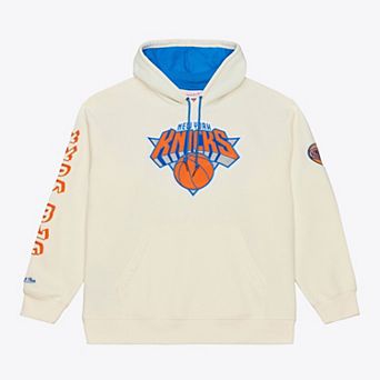 Men's Mitchell & Ness Cream New York Knicks Hardwood Classics Chainstitch Premium Fleece Hoodie