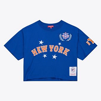 Women's Mitchell & Ness Royal New York Mets Pep Rally Cropped Boxy T-Shirt