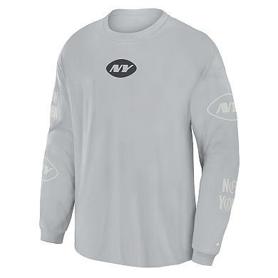 Men's Fanatics Gray New York Jets Oversized Type Play Long Sleeve T-Shirt