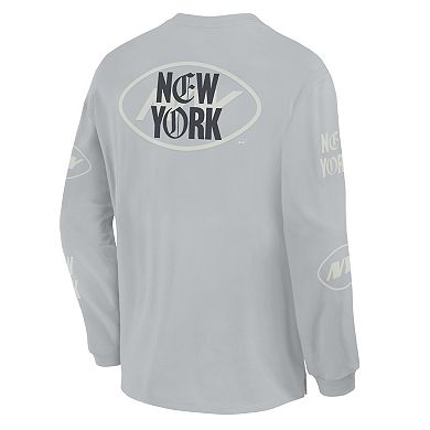 Men's Fanatics Gray New York Jets Oversized Type Play Long Sleeve T-Shirt