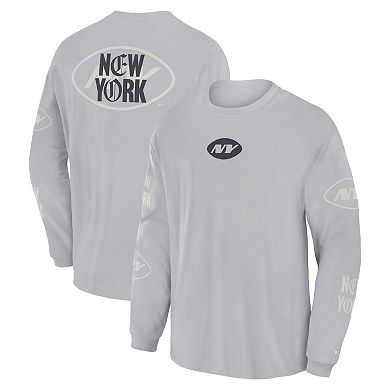Men's Fanatics Gray New York Jets Oversized Type Play Long Sleeve T-Shirt