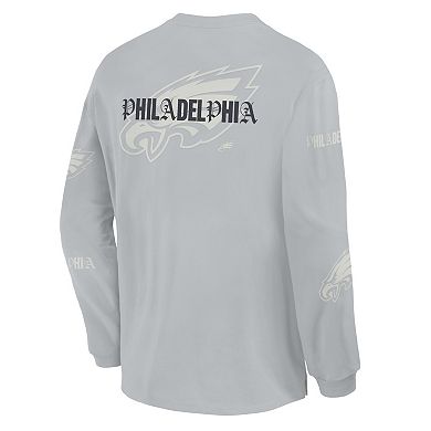 Men's Fanatics Gray Philadelphia Eagles Oversized Type Play Long Sleeve T-Shirt