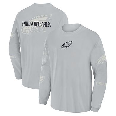 Men's Fanatics Gray Philadelphia Eagles Oversized Type Play Long Sleeve T-Shirt