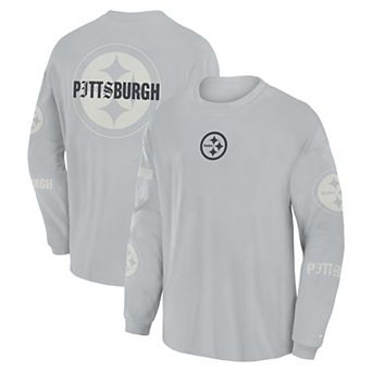 Men's Fanatics Gray Pittsburgh Steelers Oversized Type Play Long Sleeve T-Shirt