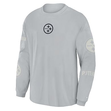 Men's Fanatics Gray Pittsburgh Steelers Oversized Type Play Long Sleeve T-Shirt