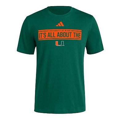Men's adidas Green Miami Hurricanes Locker Slogan Pre-Game T-Shirt