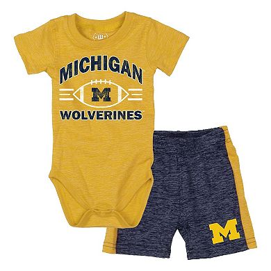 Infant Wes & Willy Maize Michigan Wolverines Cloudy Yarn Bodysuit & Shorts Set