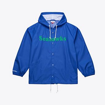 Men's Mitchell & Ness Royal Seattle Seahawks Coaches Full-Snap Hooded Windbreaker Jacket