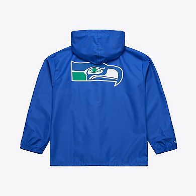 Men's Mitchell & Ness Royal Seattle Seahawks Coaches Full-Snap Hooded Windbreaker Jacket