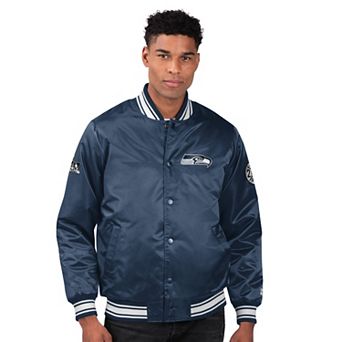 Men's Starter College Navy Seattle Seahawks Two-Time Super Bowl Champions Varsity Satin Full-Snap Jacket