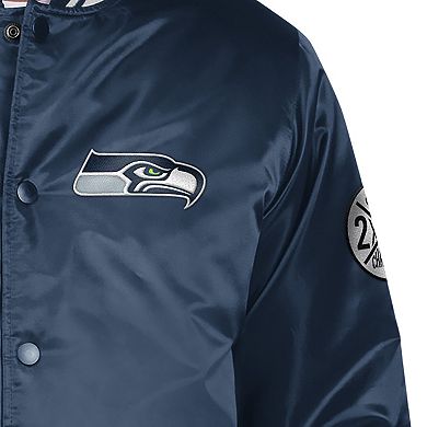 Men's Starter College Navy Seattle Seahawks Two-Time Super Bowl Champions Varsity Satin Full-Snap Jacket
