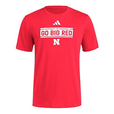 Men's adidas Scarlet Nebraska Huskers Locker Slogan Pre-Game T-Shirt