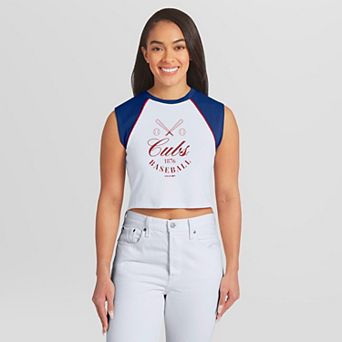 Women's WEAR by Erin Andrews White Chicago Cubs Cooperstown Cropped Raglan Tank Top