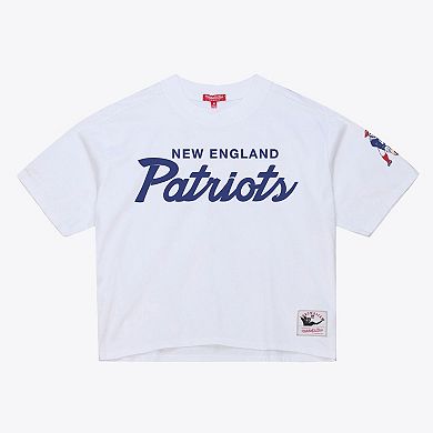 Women's Mitchell & Ness White New England Patriots Head Coach Cropped T-Shirt