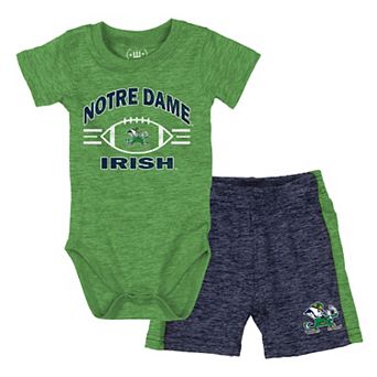 Infant Wes & Willy Green Notre Dame Fighting Irish Cloudy Yarn Bodysuit & Shorts Set