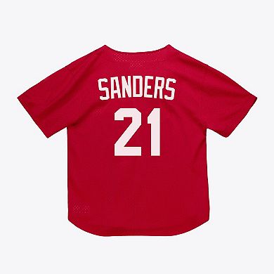 Men's Mitchell & Ness Deion Sanders Red Cincinnati Reds Cooperstown Mesh Batting Practice Button-Up Jersey