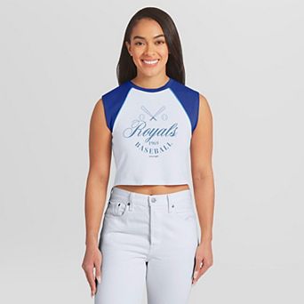 Women's WEAR by Erin Andrews White Kansas City Royals Cooperstown Cropped Raglan Tank Top