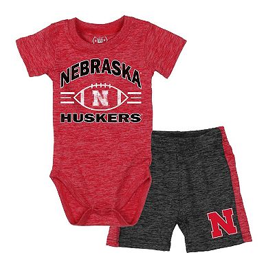 Infant Wes & Willy Scarlet Nebraska Huskers Cloudy Yarn Bodysuit & Shorts Set
