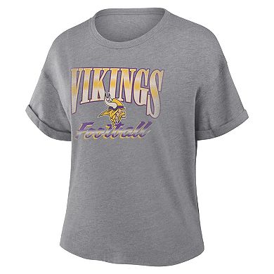 Women's Fanatics Heather Gray Minnesota Vikings Overplayed Tribute Tri-Blend Boxy T-Shirt