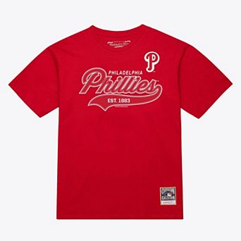 Men's Mitchell & Ness Red Philadelphia Phillies Script Sweep Arch T-Shirt