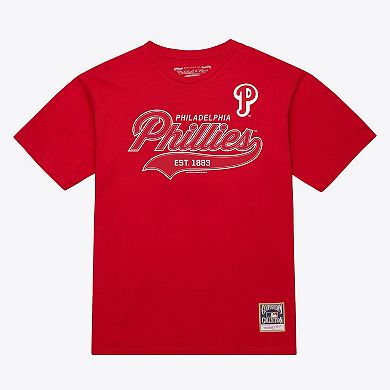 Men's Mitchell & Ness Red Philadelphia Phillies Script Sweep Arch T-Shirt