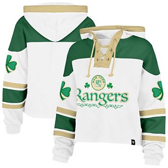 Women's '47 White New York Rangers McLucky Cropped Lacer Hoodie