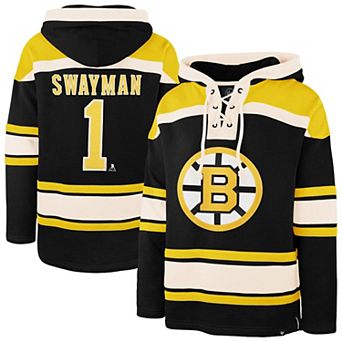 Men's '47 Jeremy Swayman Black Boston Bruins Player Name & Number Lacer Hoodie
