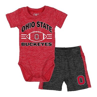 Infant Wes & Willy Scarlet Ohio State Buckeyes Cloudy Yarn Bodysuit & Shorts Set