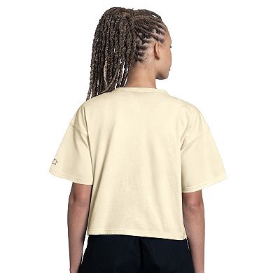 Women's Starter Cream Michigan Wolverines Rhinestone Sprinkle Boxy Cropped T-Shirt