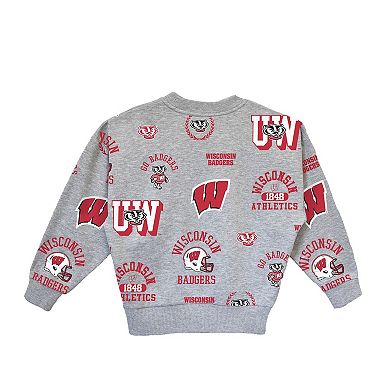 Girls Youth Gameday Couture Heather Gray Wisconsin Badgers Always On Repeat Pullover Sweatshirt