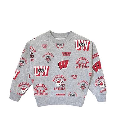 Girls Youth Gameday Couture Heather Gray Wisconsin Badgers Always On Repeat Pullover Sweatshirt