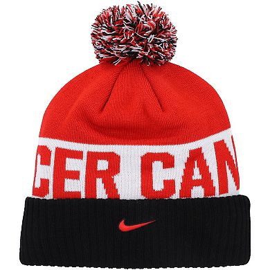 Men's Nike Black/Red Canada Soccer Classic Stripe Cuffed Knit Hat with Pom