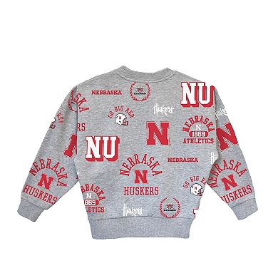 Girls Youth Gameday Couture Heather Gray Nebraska Huskers Always On Repeat Pullover Sweatshirt