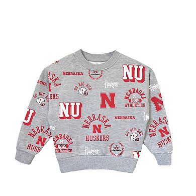 Girls Youth Gameday Couture Heather Gray Nebraska Huskers Always On Repeat Pullover Sweatshirt