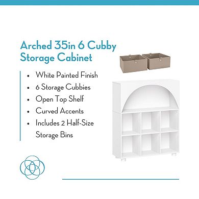 RiverRidge Home Arched 35-Inch 6-Cubby & Shelf Storage Organizer Cabinet with Storage Bins