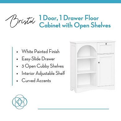RiverRidge Home Bristol 1-Door & 1-Drawer Linen Cabinet with Open Shelves