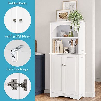 RiverRidge Home Two-Door Tall Kitchen Sideboard Buffet Cabinet with Open & Adjustable Shelves