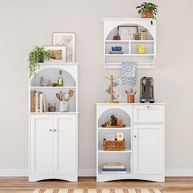 RiverRidge Home Two-Door Tall Kitchen Sideboard Buffet Cabinet with Open & Adjustable Shelves