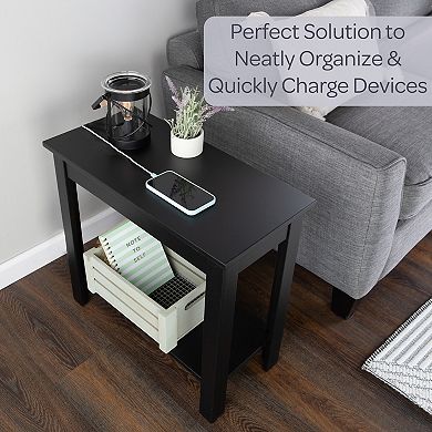 Lavish Home Narrow End Table with Charging Station
