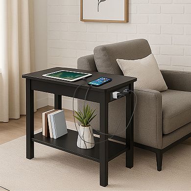 Lavish Home Narrow End Table with Charging Station