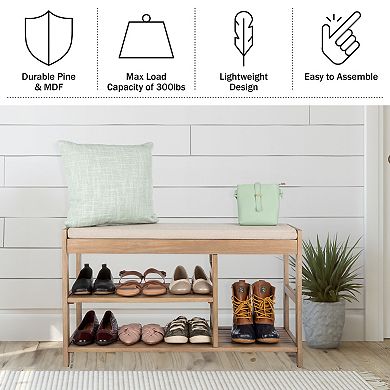 Lavish Home Shoe Bench with Cushioned Seat & Storage Shelves