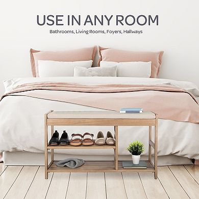 Lavish Home Shoe Bench with Cushioned Seat & Storage Shelves